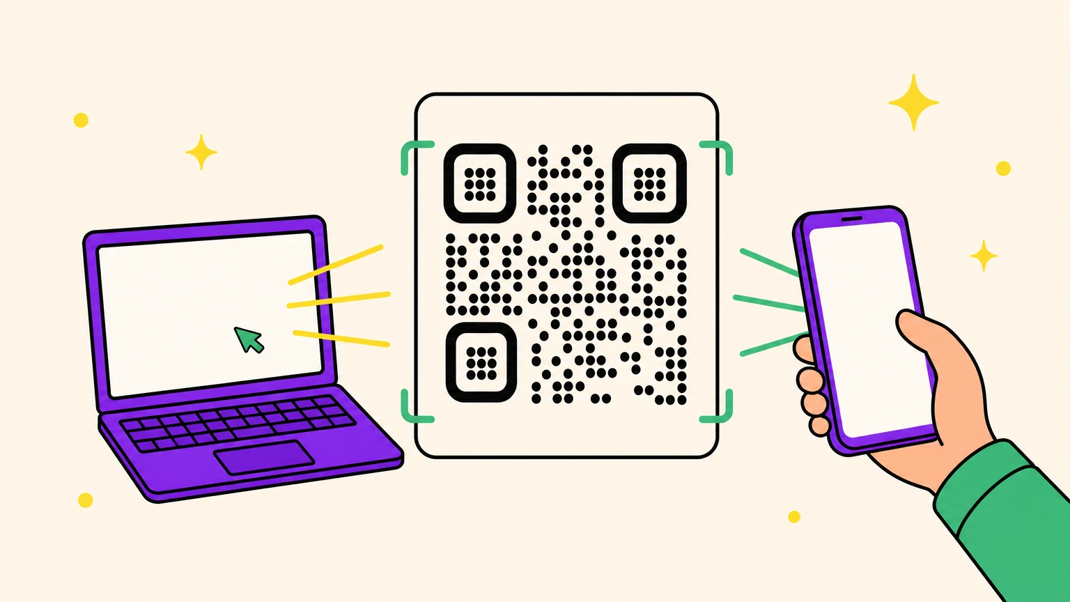 A laptop and a phone scanning the same QR code