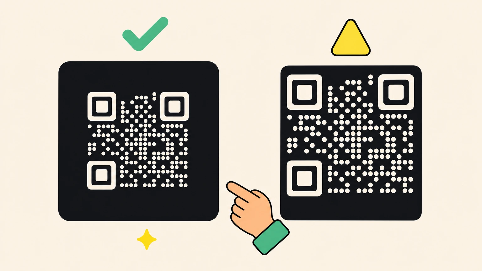 An inverted QR code with a wide dark quiet zone next to one cut too tight